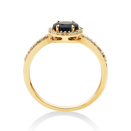 Halo Ring with Sapphire & 0.15 Carat TW of Diamonds in 10ct Yellow Gold Halo Ring with Sapphire & 0.15 Carat TW of Diamonds in 10ct Yellow Gold