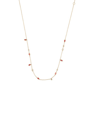 Necklace with Pink Tourmaline & 0.14 Carat TW of Diamonds in 10kt Yellow Gold Necklace with Pink Tourmaline & 0.14 Carat TW of Diamonds in 10kt Yellow Gold