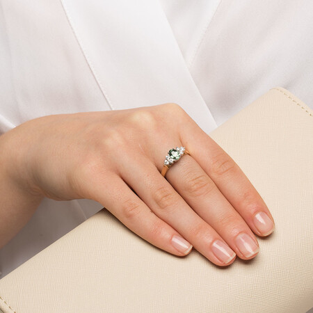 Ring with Green Sapphire & 0.26 Carat TW of Diamonds in 10ct Yellow & White Gold Ring with Green Sapphire & 0.26 Carat TW of Diamonds in 10ct Yellow & White Gold