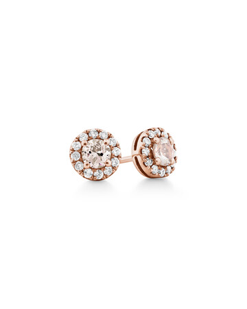 Halo Stud Earrings with Morganite & 0.22 Carat TW of Diamonds in 10kt Rose Gold Halo Stud Earrings with Morganite & 0.22 Carat TW of Diamonds in 10kt Rose Gold