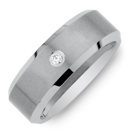 Men's Ring with a Diamond in Grey Sapphire Tungsten Men's Ring with a Diamond in Grey Sapphire Tungsten