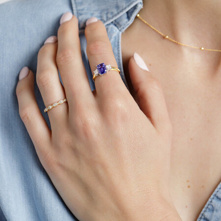 Three Stone Ring with Tanzanite & 0.40 Carat TW of Diamonds in 10kt Yellow & White Gold Three Stone Ring with Tanzanite & 0.40 Carat TW of Diamonds in 10kt Yellow & White Gold