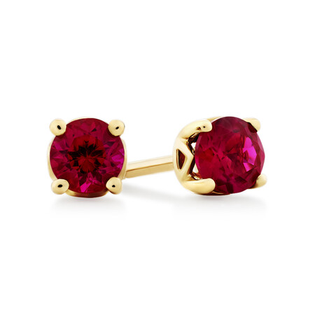 Stud Earrings with Laboratory Created Ruby in 10kt Yellow Gold Stud Earrings with Laboratory Created Ruby in 10kt Yellow Gold