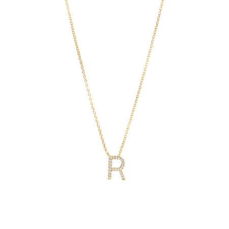 "R" Initial Necklace with 0.10 Carat TW of Diamonds in 10kt Yellow Gold "R" Initial Necklace with 0.10 Carat TW of Diamonds in 10kt Yellow Gold