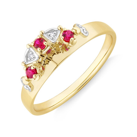 Ring with Laboratory Created Ruby & Natural Diamonds in 10kt Yellow Gold Ring with Laboratory Created Ruby & Natural Diamonds in 10kt Yellow Gold