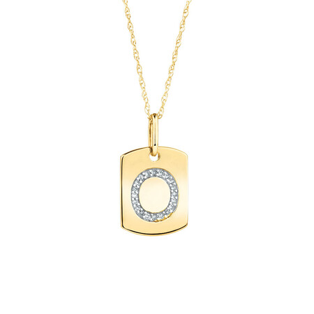 "O" Initial Rectangular Pendant With Diamonds In 10ct Yellow Gold "O" Initial Rectangular Pendant With Diamonds In 10ct Yellow Gold