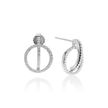 Circle Bar Earrings with White Cubic Zirconia in Sterling Silver Circle Bar Earrings with White Cubic Zirconia in Sterling Silver