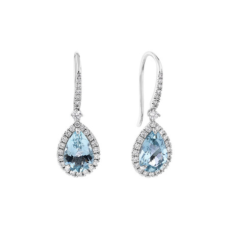 Halo Earrings with Aquamarine & 0.39 Carat TW of Diamonds in 14kt White Gold Halo Earrings with Aquamarine & 0.39 Carat TW of Diamonds in 14kt White Gold