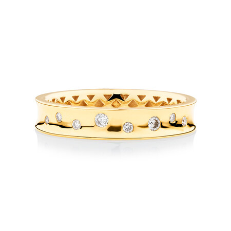 Hammer Set Barrel Ring with 0.10 Carat TW of Diamonds in 10ct Yellow Gold Hammer Set Barrel Ring with 0.10 Carat TW of Diamonds in 10ct Yellow Gold