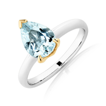 Ring with Aquamarine in 10kt Yellow Gold & Sterling Silver Ring with Aquamarine in 10kt Yellow Gold & Sterling Silver