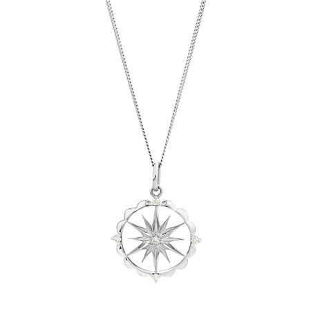 Star Motif Pendant with Diamonds in Sterling Silver