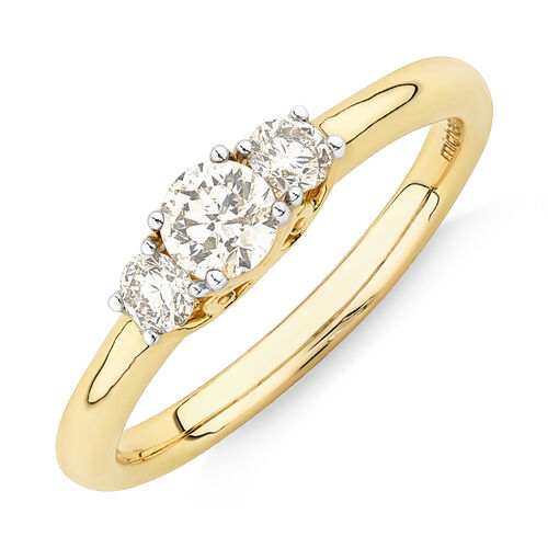 Three Stone Engagement Ring with 0.50 Carat TW of Diamonds in 10kt Yellow Gold