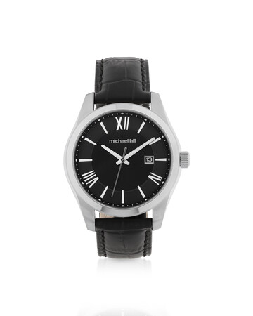 Men's Watch in Stainless Steel & Black Leather Men's Watch in Stainless Steel & Black Leather