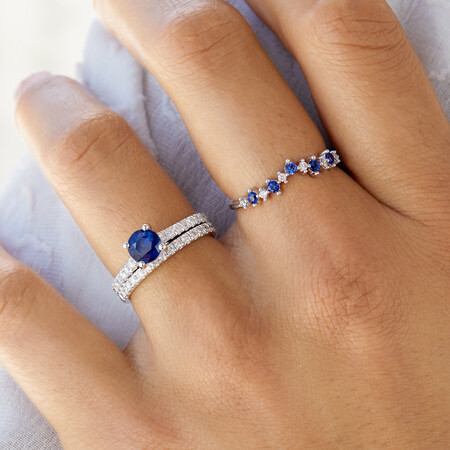 Bridal Set with 0.69 Carat TW of Diamonds & Sapphire in 14ct White Gold Bridal Set with 0.69 Carat TW of Diamonds & Sapphire in 14ct White Gold