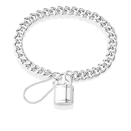 19cm Square Padlock Curb Bracelet in Sterling Silver 19cm Square Padlock Curb Bracelet in Sterling Silver