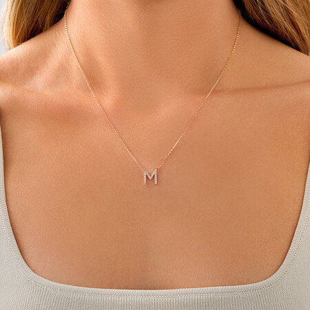 "M" Initial Necklace with 0.10 Carat TW of Diamonds in 10kt Yellow Gold "M" Initial Necklace with 0.10 Carat TW of Diamonds in 10kt Yellow Gold
