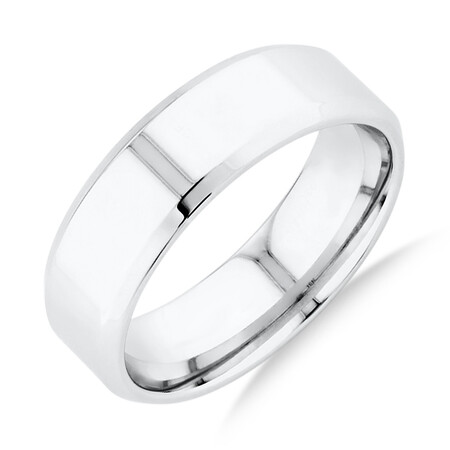 7mm Flat Bevelled Wedding Band in 10kt White Gold 7mm Flat Bevelled Wedding Band in 10kt White Gold