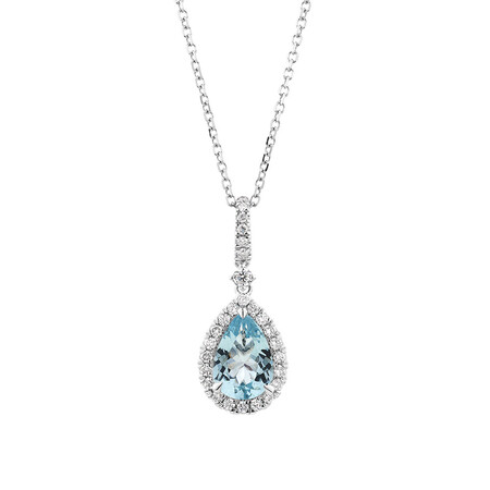 Marquise Halo Pendant with Aquamarine & 0.19 Carat TW of Diamonds in 14kt White Gold Marquise Halo Pendant with Aquamarine & 0.19 Carat TW of Diamonds in 14kt White Gold