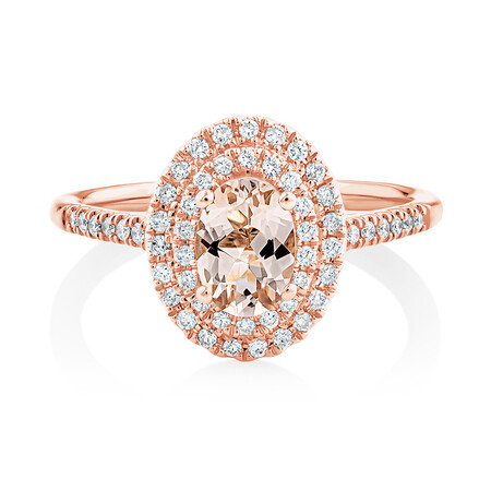Morganite Double Halo Ring with 0.25 Carat TW of Diamonds in 10ct Rose Gold Morganite Double Halo Ring with 0.25 Carat TW of Diamonds in 10ct Rose Gold