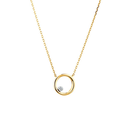 Floating Diamond Circle Necklace with a Diamond in 10ct Yellow Gold Floating Diamond Circle Necklace with a Diamond in 10ct Yellow Gold
