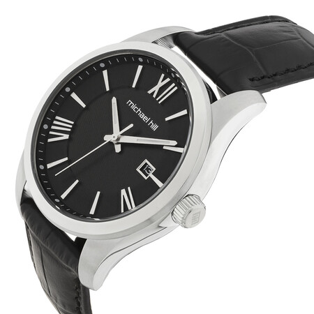 Men's Watch in Stainless Steel & Black Leather Men's Watch in Stainless Steel & Black Leather