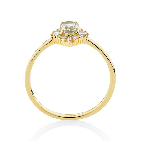 Ring with Green Amethyst & Diamonds in 10ct Yellow Gold Ring with Green Amethyst & Diamonds in 10ct Yellow Gold