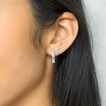 Half Moon Stud Earrings With Diamonds In 10ct White Gold Half Moon Stud Earrings With Diamonds In 10ct White Gold