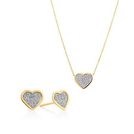 Heart Necklace and Glitter Earrings Set in 10ct Yellow Gold Heart Necklace and Glitter Earrings Set in 10ct Yellow Gold