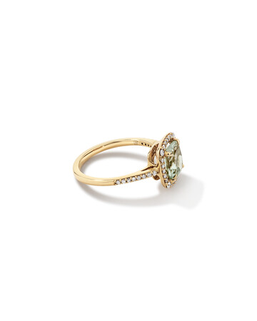 Halo Ring with Green Amethyst & 0.25 Carat TW of Diamonds in 10kt Yellow Gold Halo Ring with Green Amethyst & 0.25 Carat TW of Diamonds in 10kt Yellow Gold
