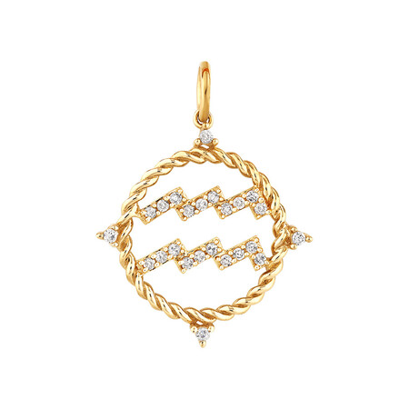 Aquarius Zodiac Pendant with 0.15 Carat TW of Diamonds in 10kt Yellow Gold Aquarius Zodiac Pendant with 0.15 Carat TW of Diamonds in 10kt Yellow Gold