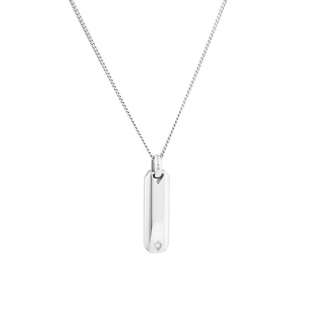 Bar Pendant with Diamonds in Sterling Silver Bar Pendant with Diamonds in Sterling Silver