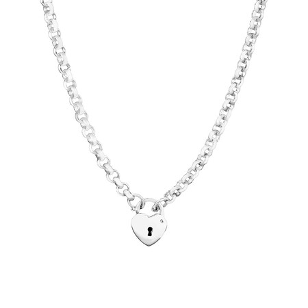 45cm (18") 5mm-5.5mm Width Heart Padlock Belcher Necklace in Sterling Silver 45cm (18") 5mm-5.5mm Width Heart Padlock Belcher Necklace in Sterling Silver