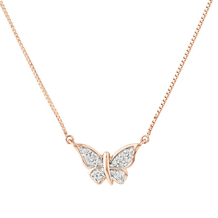 Butterfly Necklace with Diamonds in 10ct Rose Gold Butterfly Necklace with Diamonds in 10ct Rose Gold