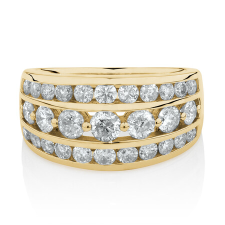 Three Row Ring with 2 Carat TW of Diamonds in 10kt Yellow Gold Three Row Ring with 2 Carat TW of Diamonds in 10kt Yellow Gold