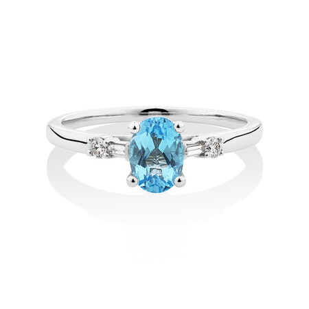 Ring with Blue Topaz & 0.10 Carat TW of Diamonds in 10ct White Gold Ring with Blue Topaz & 0.10 Carat TW of Diamonds in 10ct White Gold