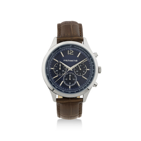 Men's Chronograph Watch in Stainless Steel & Brown Leather Men's Chronograph Watch in Stainless Steel & Brown Leather