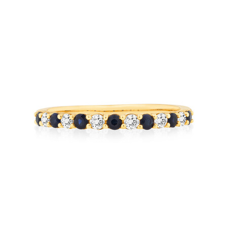 Ring with Blue Sapphire & 1/7 Carat TW of Diamonds in 10kt Yellow Gold Ring with Blue Sapphire & 1/7 Carat TW of Diamonds in 10kt Yellow Gold