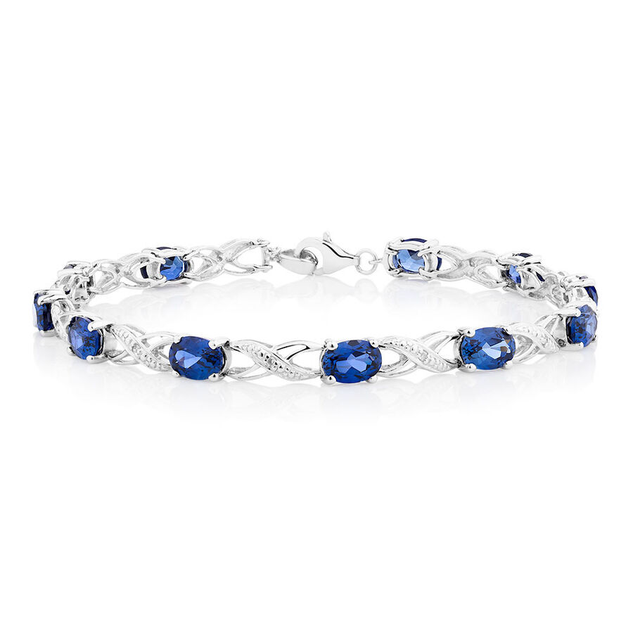Bracelet with Created Sapphires & Diamonds in Sterling Silver