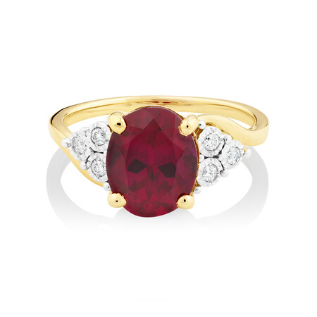 Ring with Created Ruby and Diamonds in 10ct Yellow Gold Ring with Created Ruby and Diamonds in 10ct Yellow Gold