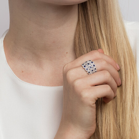 Ring with Sapphire & 1 1/4 Carat TW of Diamonds in 14ct White Gold Ring with Sapphire & 1 1/4 Carat TW of Diamonds in 14ct White Gold