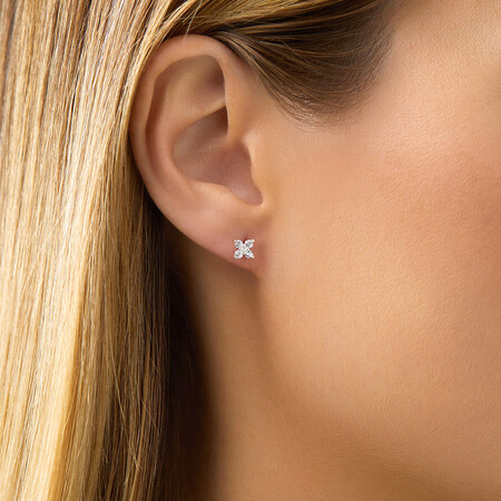 Floral Stud Earrings with Cubic Zirconia in Sterling Silver Floral Stud Earrings with Cubic Zirconia in Sterling Silver