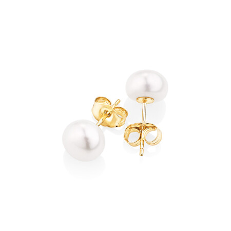 Stud Earrings with 7mm Button Cultured Freshwater Pearls in 10kt Yellow Gold Stud Earrings with 7mm Button Cultured Freshwater Pearls in 10kt Yellow Gold
