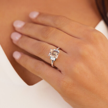 Sir Michael Hill Designer Emerald Cut Engagement Ring with Morganite & 0.48 Carat TW of Diamonds in 18kt White Gold Sir Michael Hill Designer Emerald Cut Engagement Ring with Morganite & 0.48 Carat TW of Diamonds in 18kt White Gold