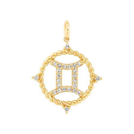 Gemini Zodiac Pendant with 0.20 Carat TW of Diamonds in 10ct Yellow Gold Gemini Zodiac Pendant with 0.20 Carat TW of Diamonds in 10ct Yellow Gold