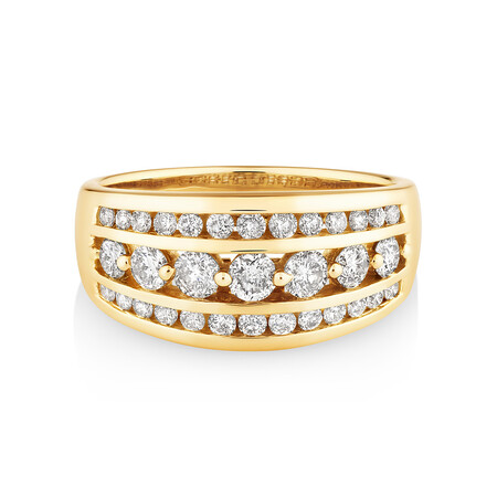 Three Row Ring with 1 Carat TW of Diamond in 10kt Yellow Gold Three Row Ring with 1 Carat TW of Diamond in 10kt Yellow Gold