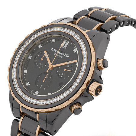 Chronograph Watch with 0.50 Carat TW of Diamonds in Black Ceramic & Rose Tone Stainless Steel Chronograph Watch with 0.50 Carat TW of Diamonds in Black Ceramic & Rose Tone Stainless Steel