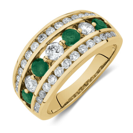 Ring with Natural Emerald & 1 Carat TW of Diamonds in 14ct Yellow Gold Ring with Natural Emerald & 1 Carat TW of Diamonds in 14ct Yellow Gold