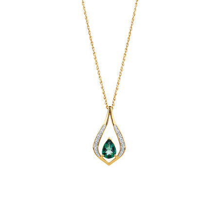 Pendant with Laboratory Created Emerald & Natural Diamond in 10kt Yellow Gold Pendant with Laboratory Created Emerald & Natural Diamond in 10kt Yellow Gold