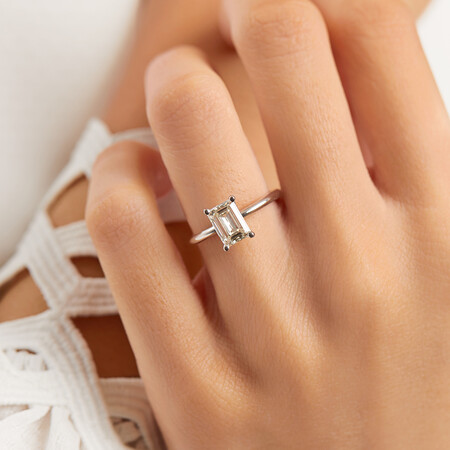 1.25 Carat Emerald Cut Laboratory-Created Diamond Ring In 14kt White Gold 1.25 Carat Emerald Cut Laboratory-Created Diamond Ring In 14kt White Gold