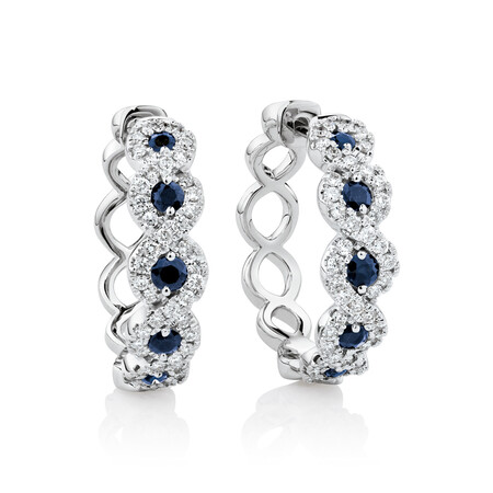 Earrings with Sapphire & 0.55 Carat TW Diamonds in 14kt White Gold